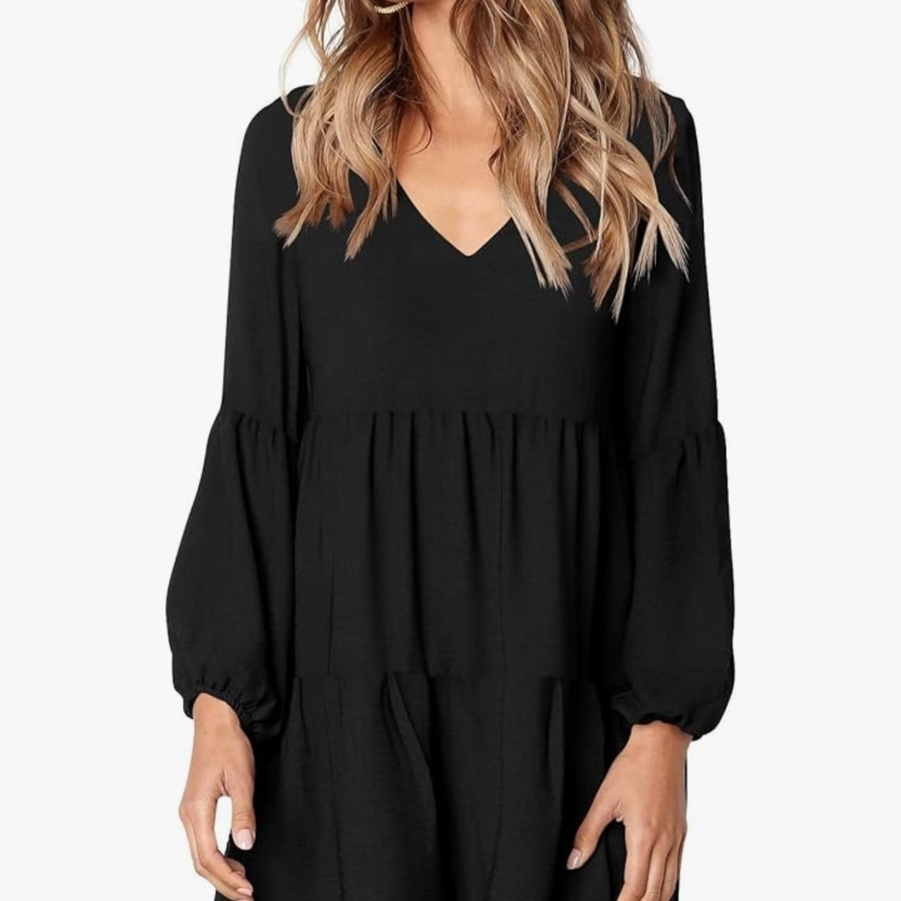 Amoretu Womens Tunic Dress Long Sleeve V Neck Swing Shift Dress
